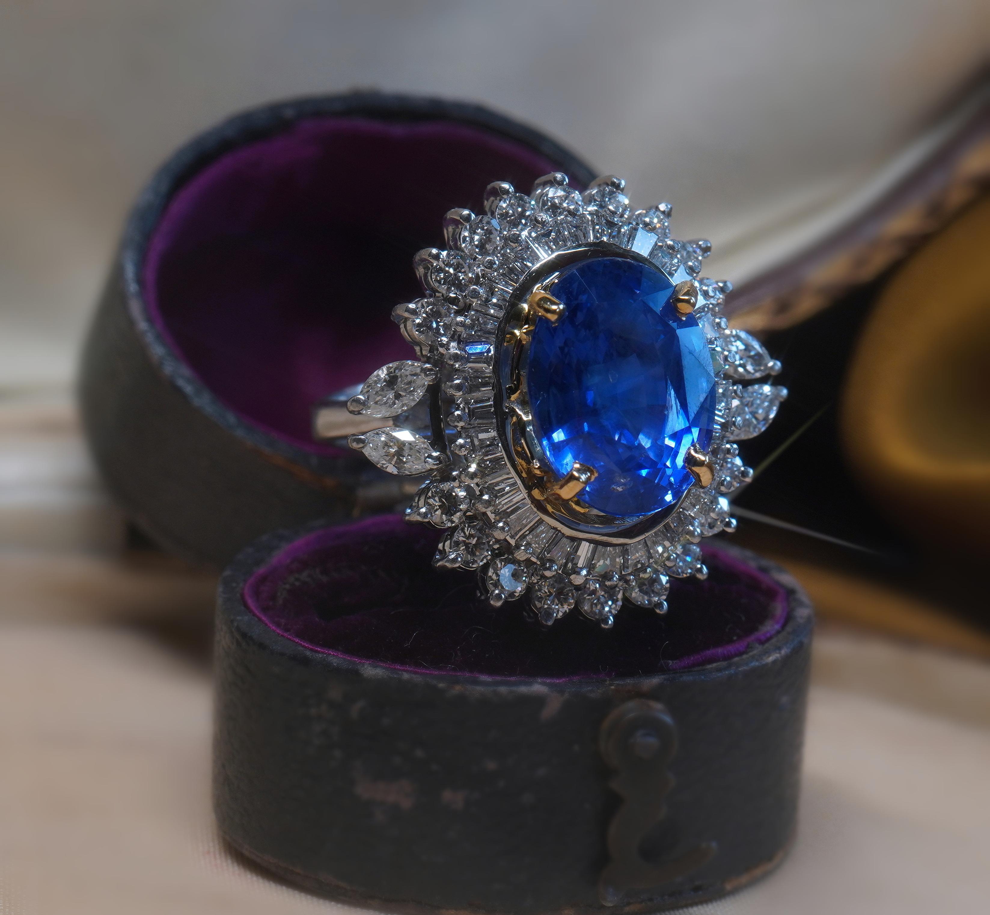 GIA Blue Sapphire No Heat 14K Gold Diamond Ring Sri Lanka VS Huge Fine 11.38 CTS For Sale 5