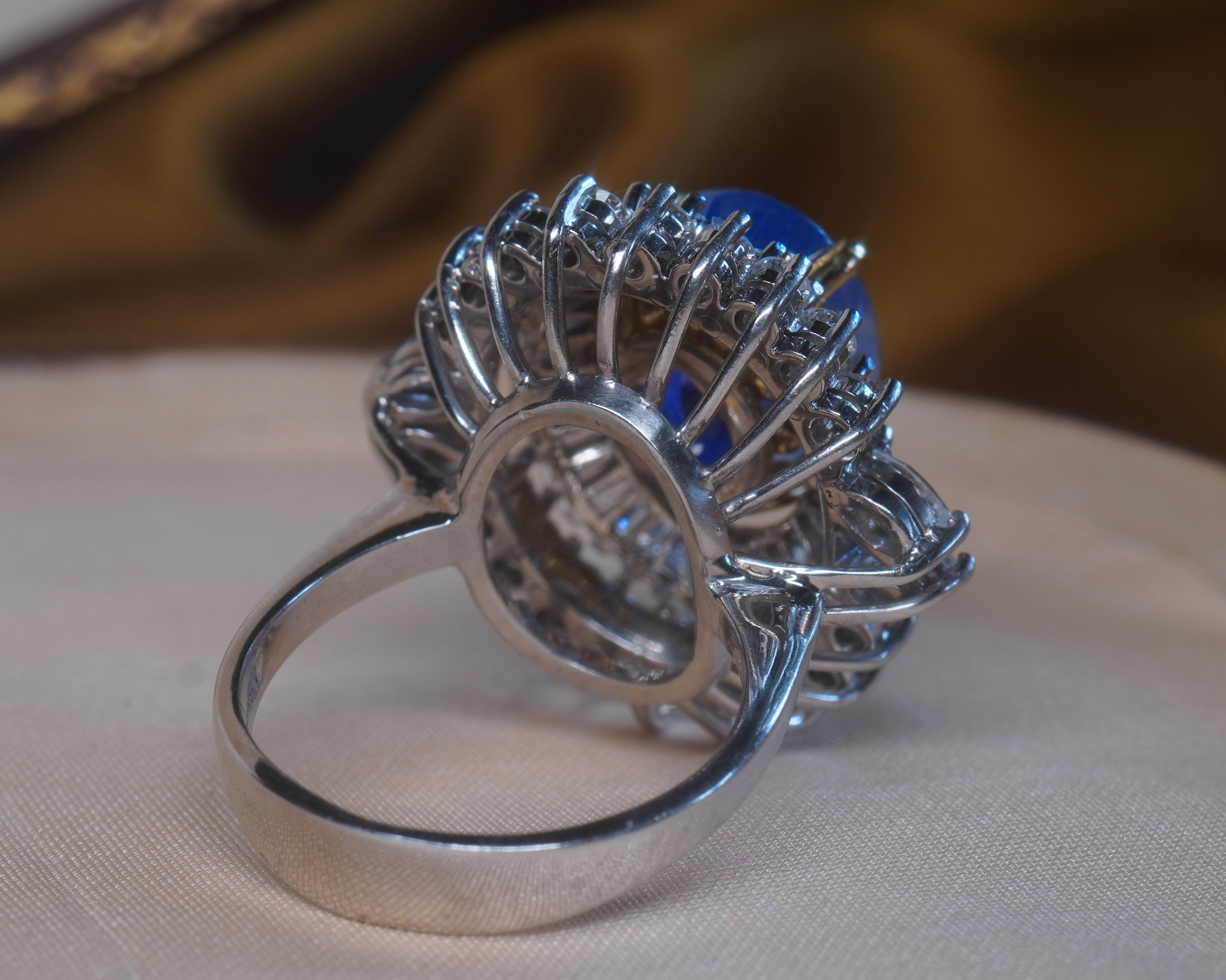 Women's or Men's GIA Blue Sapphire No Heat 14K Gold Diamond Ring Sri Lanka VS Huge Fine 11.38 CTS For Sale