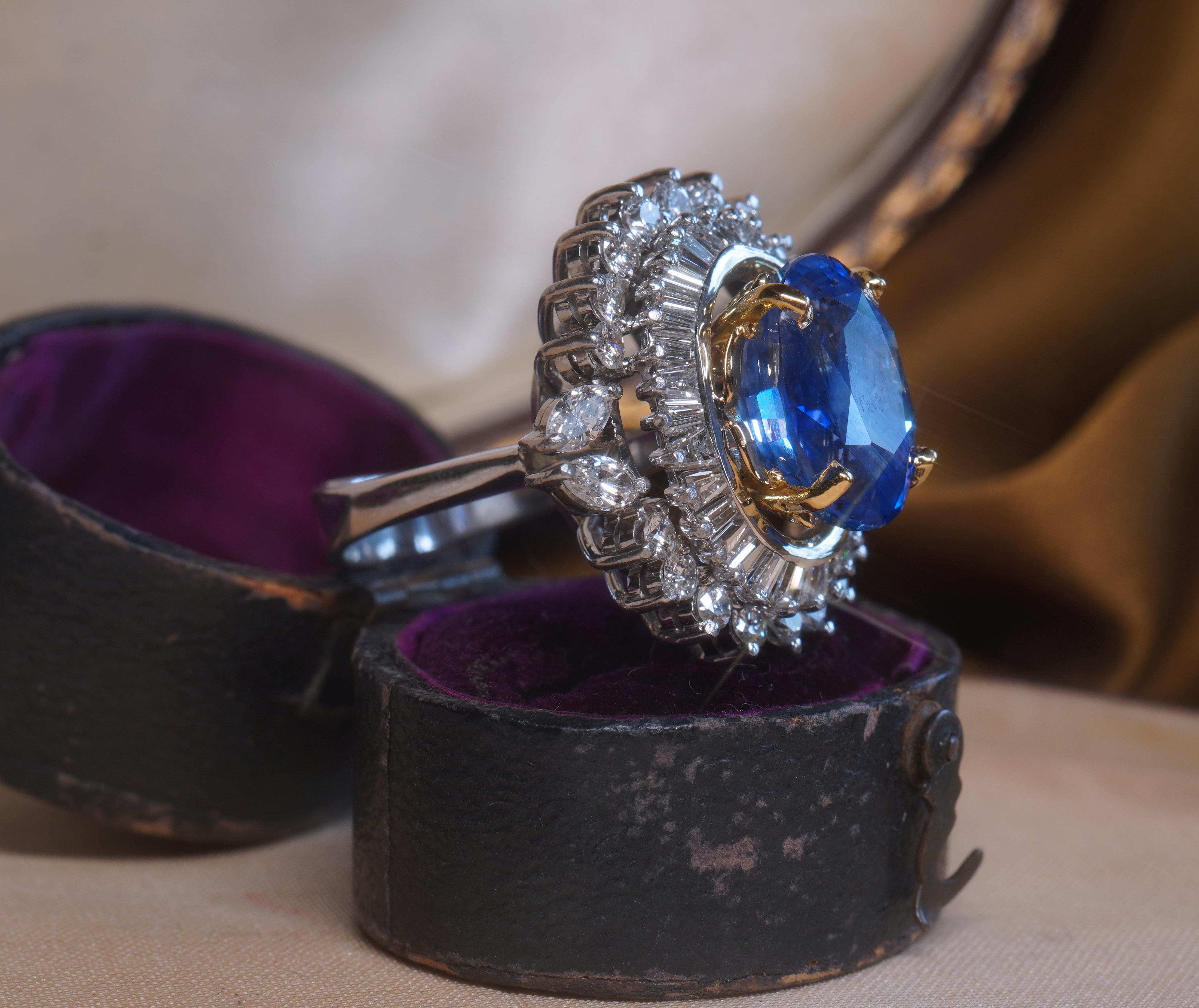 GIA Blue Sapphire No Heat 14K Gold Diamond Ring Sri Lanka VS Huge Fine 11.38 CTS For Sale 1