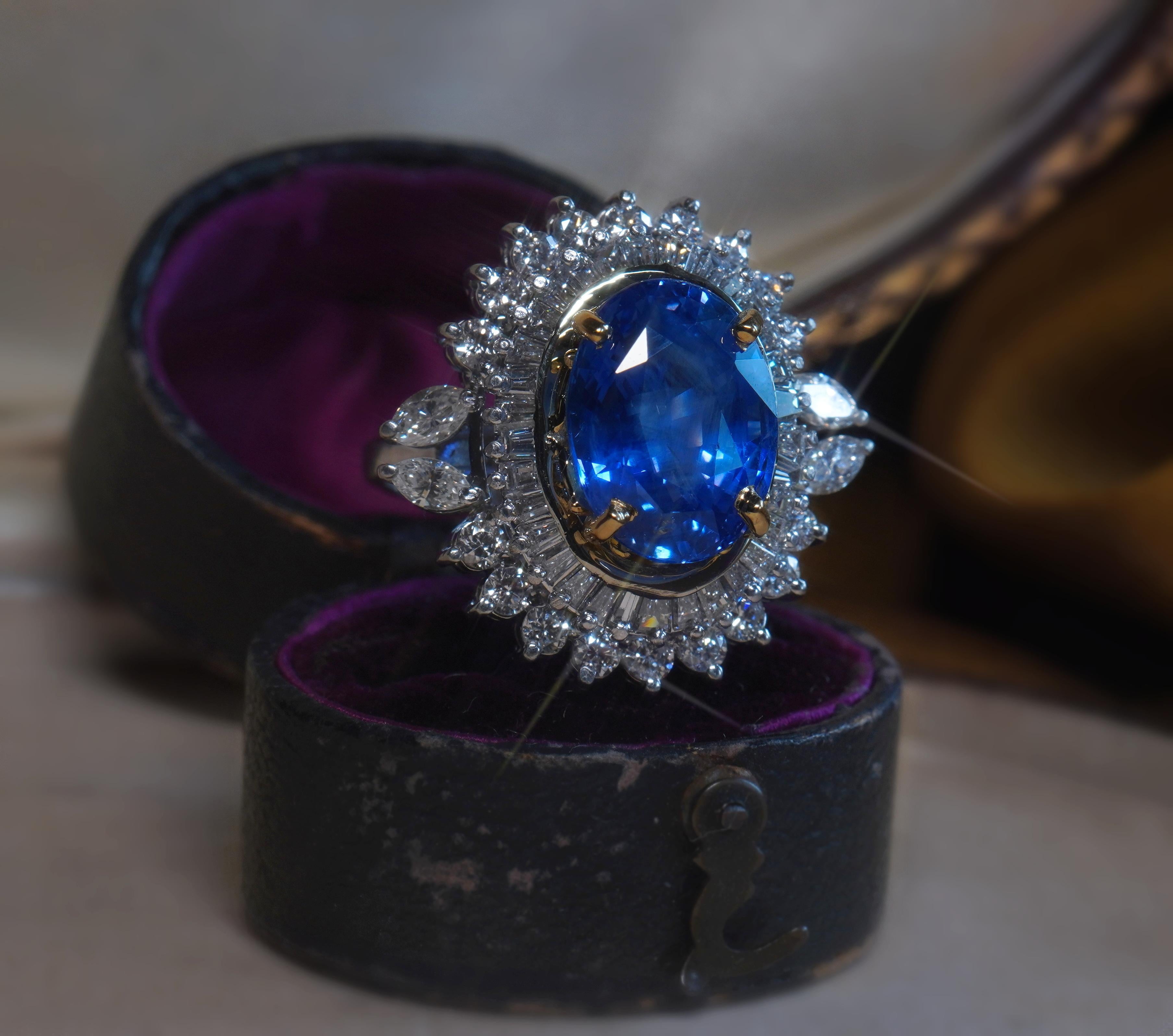 GIA Blue Sapphire No Heat 14K Gold Diamond Ring Sri Lanka VS Huge Fine 11.38 CTS For Sale 2