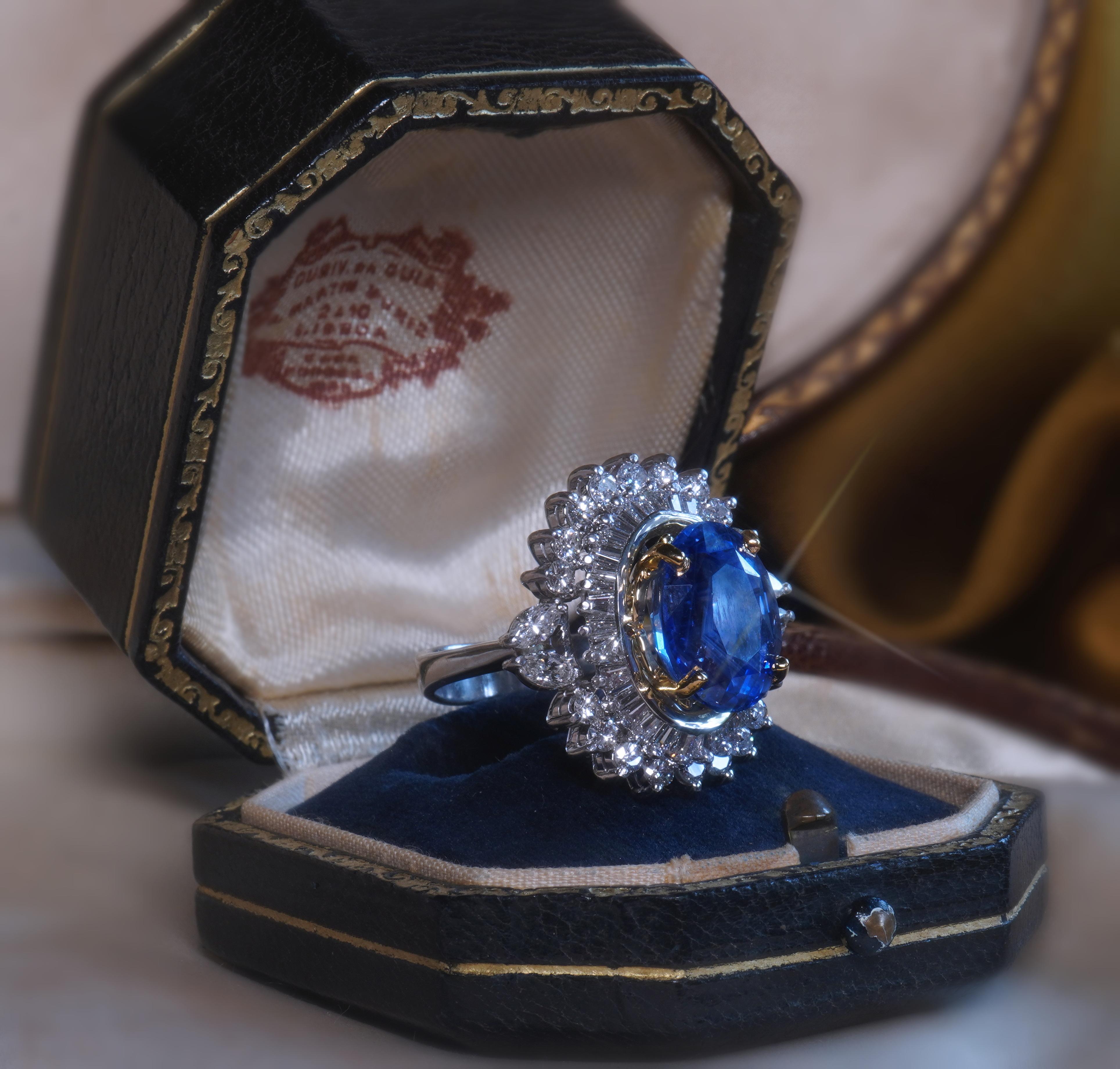 GIA Blue Sapphire No Heat 14K Gold Diamond Ring Sri Lanka VS Huge Fine 11.38 CTS For Sale 3