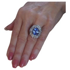 GIA Blue Sapphire No Heat 18K Diamond Ring Vintage Srilanka VS Fine 18.38 Carats