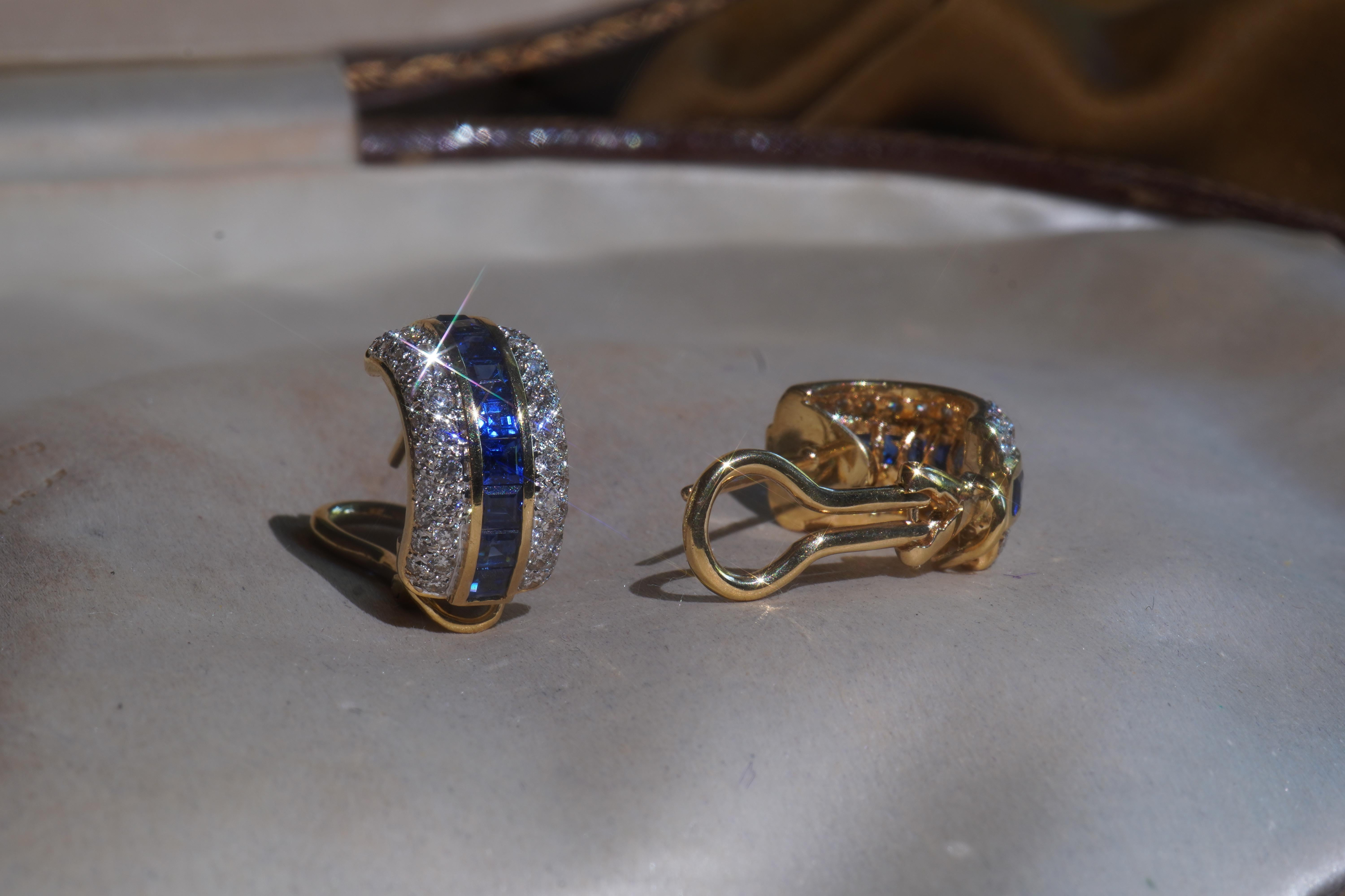 Women's GIA Blue Sapphire NO HEAT Diamond 18K Tahitian Pearl Vintage Earrings 3.96 CTS For Sale