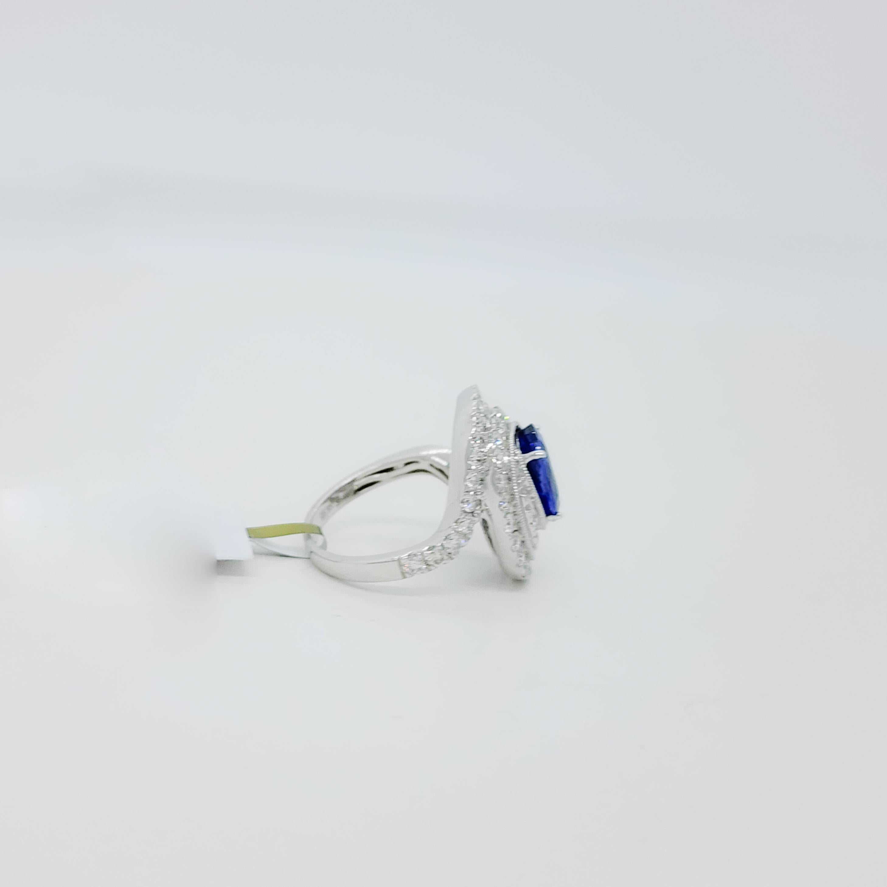 GIA Blue Sapphire Oval and White Diamond Ring in 14k White Gold For Sale 1