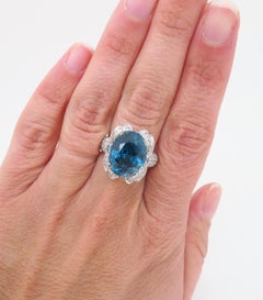 GIA Blue Zircon & Diamond Encrusted Ring in 18k White Gold