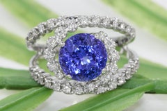 GIA Blueish Violet Tanzanite Diamond 5.60 Carat Cocktail Ring 14K White Gold