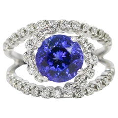 GIA Blueish Violet Tanzanite Diamond 5.60 Carat Cocktail Ring 14K White Gold