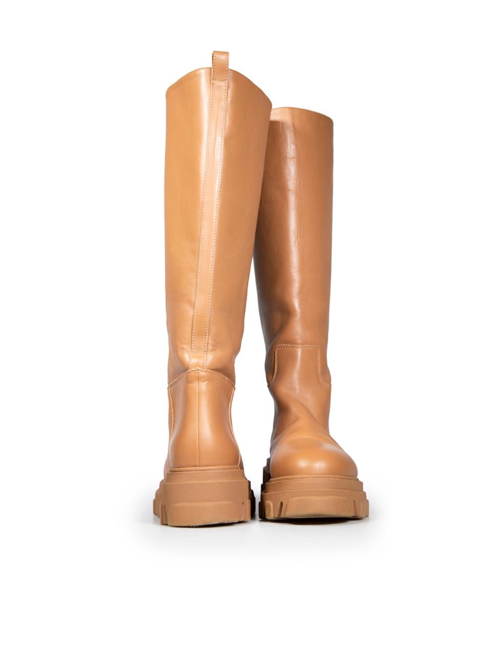Gia Borghini Gia x Pernille Teisbaek Brown Leather Knee High Chunky Boots In Good Condition For Sale In London, GB
