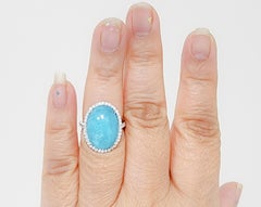 GIA Brazilian Paraiba and White Diamond Cabochon Ring in 18k