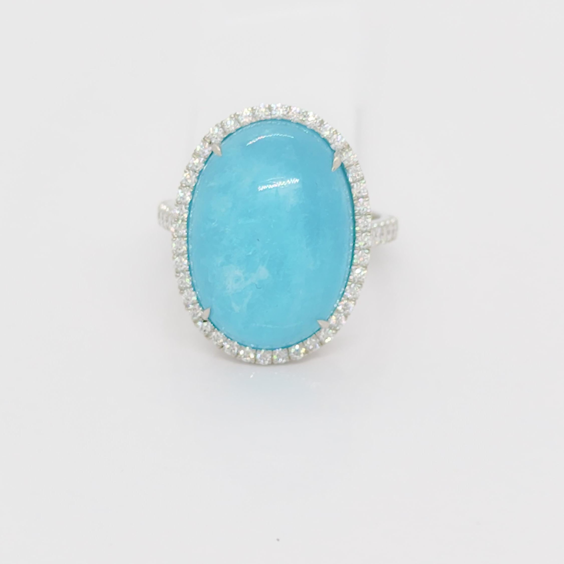 Oval Cut GIA Brazilian Paraiba and White Diamond Cabochon Ring in 18k For Sale