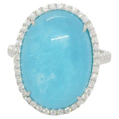 GIA Brazilian Paraiba and White Diamond Cabochon Ring in 18k