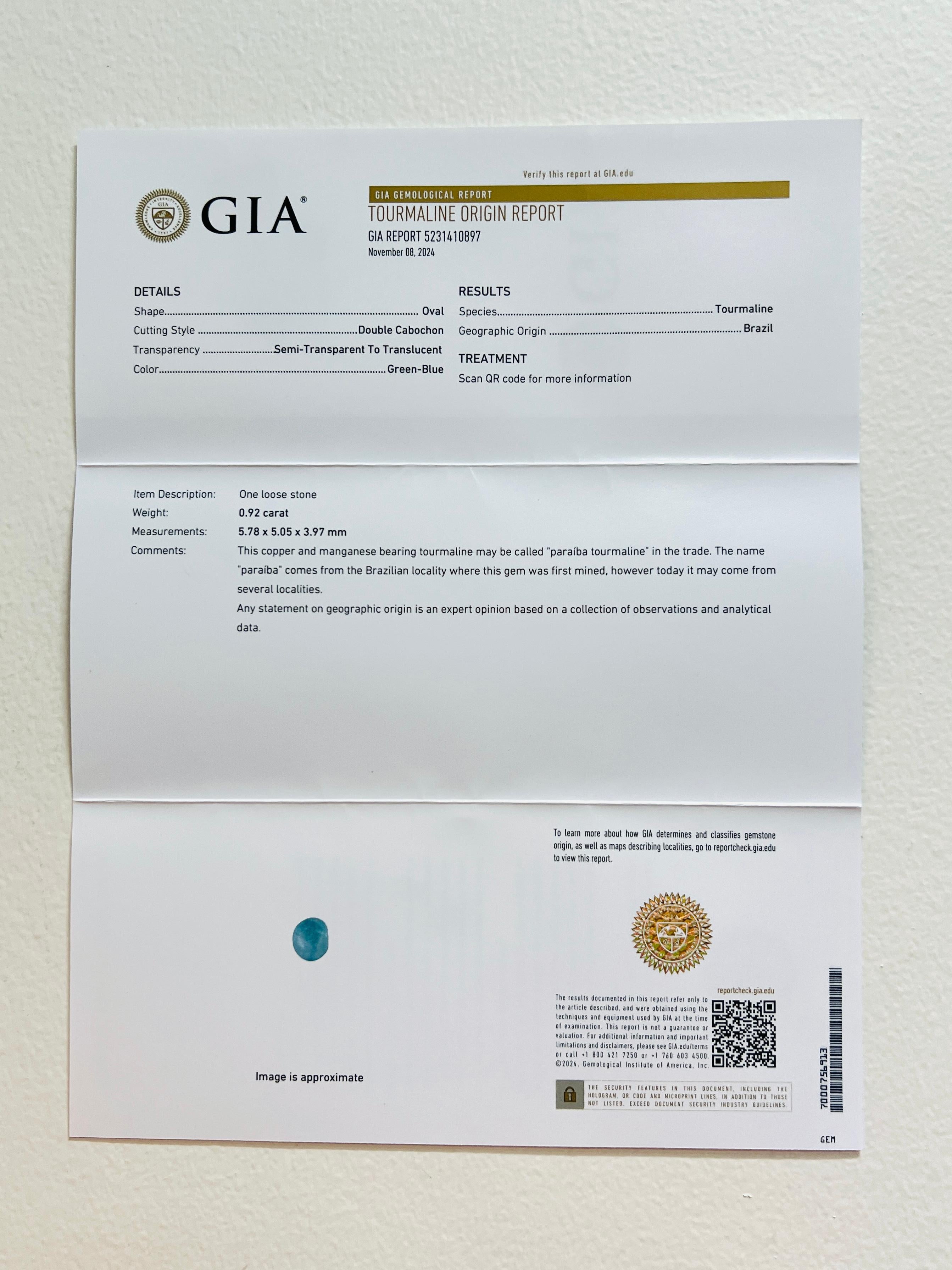 GIA Brazilian Paraiba Cabochon and White Diamond Ring in 18K White Gold 5