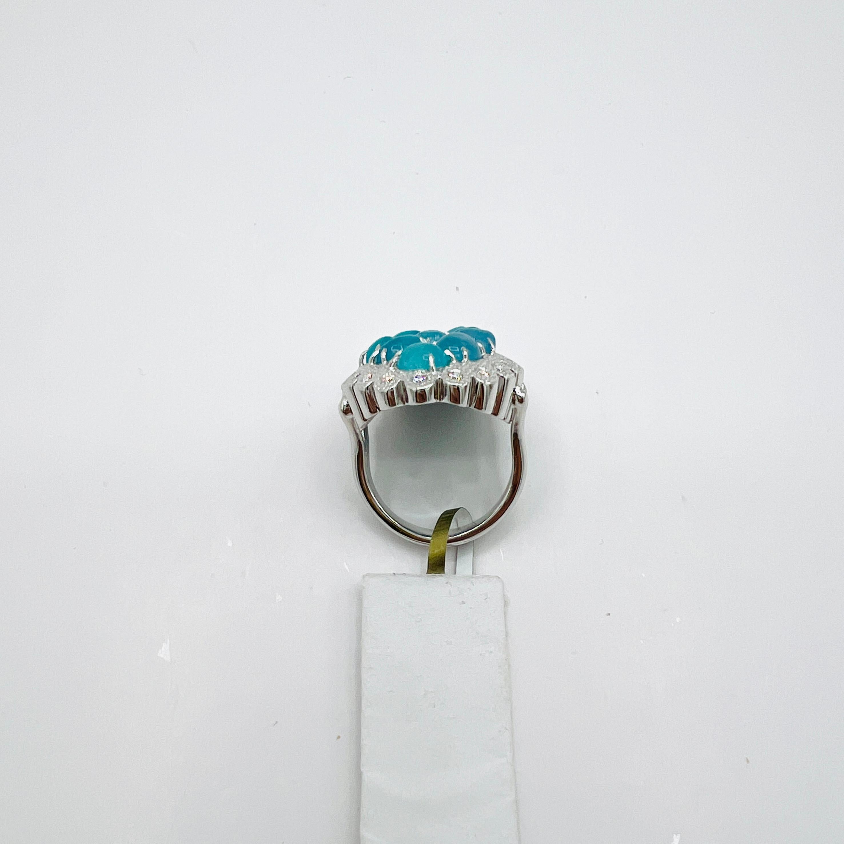 Women's or Men's GIA Brazilian Paraiba Cabochon and White Diamond Ring in 18K White Gold