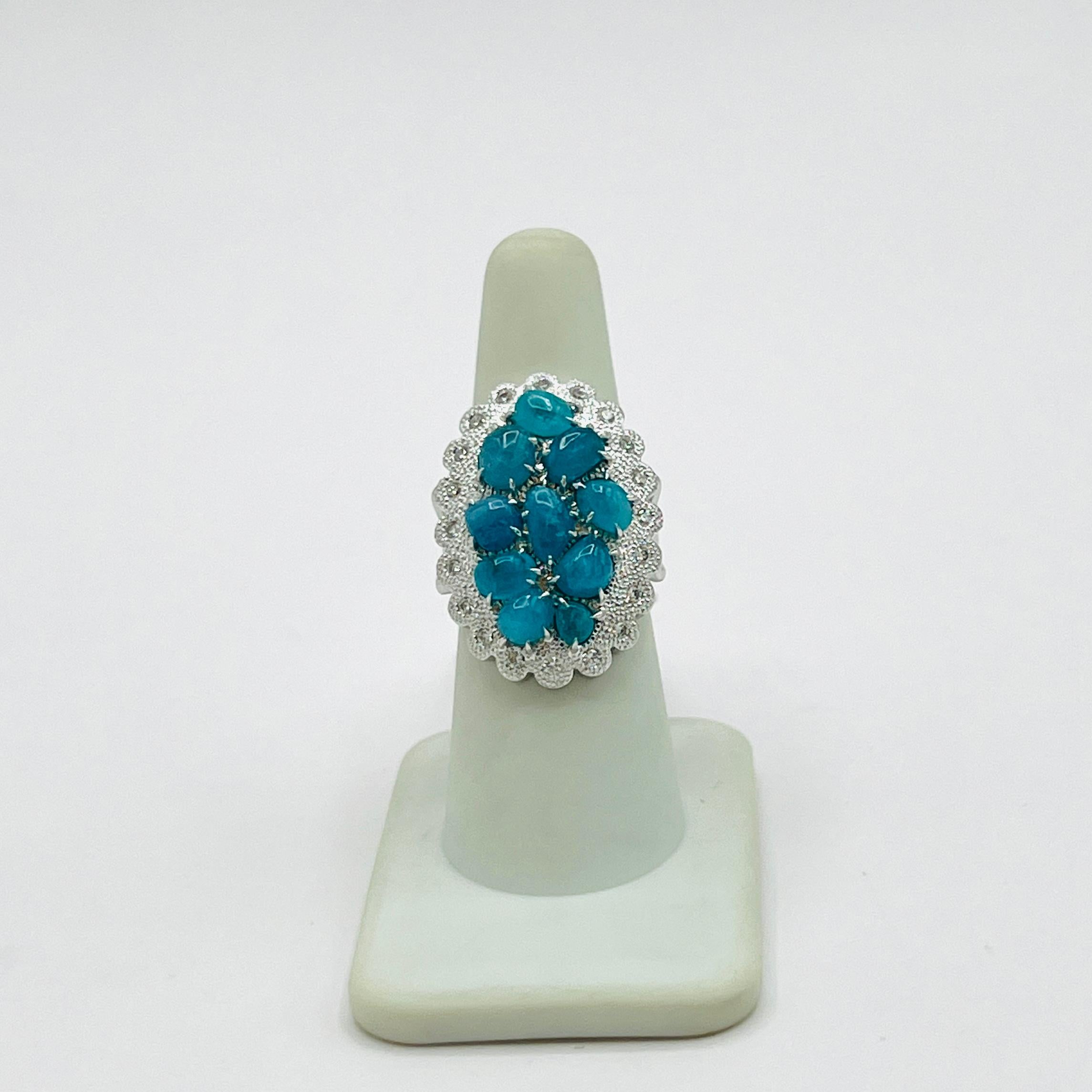 GIA Brazilian Paraiba Cabochon and White Diamond Ring in 18K White Gold 1