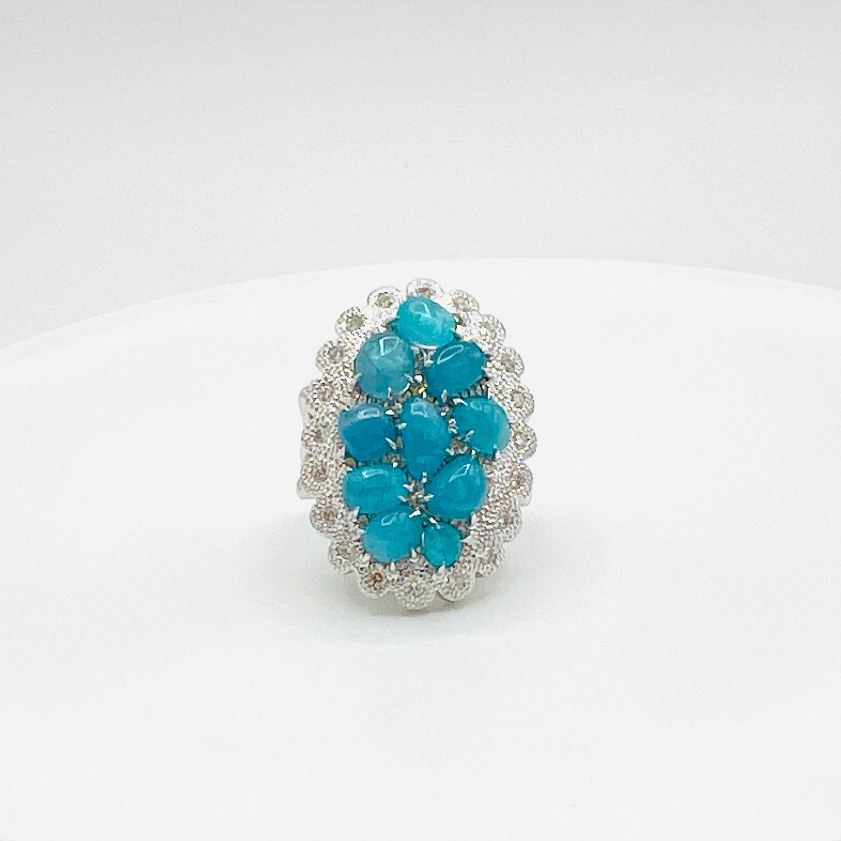 GIA Brazilian Paraiba Cabochon and White Diamond Ring in 18K White Gold 3