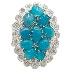 GIA Brazilian Paraiba Cabochon and White Diamond Ring in 18K White Gold