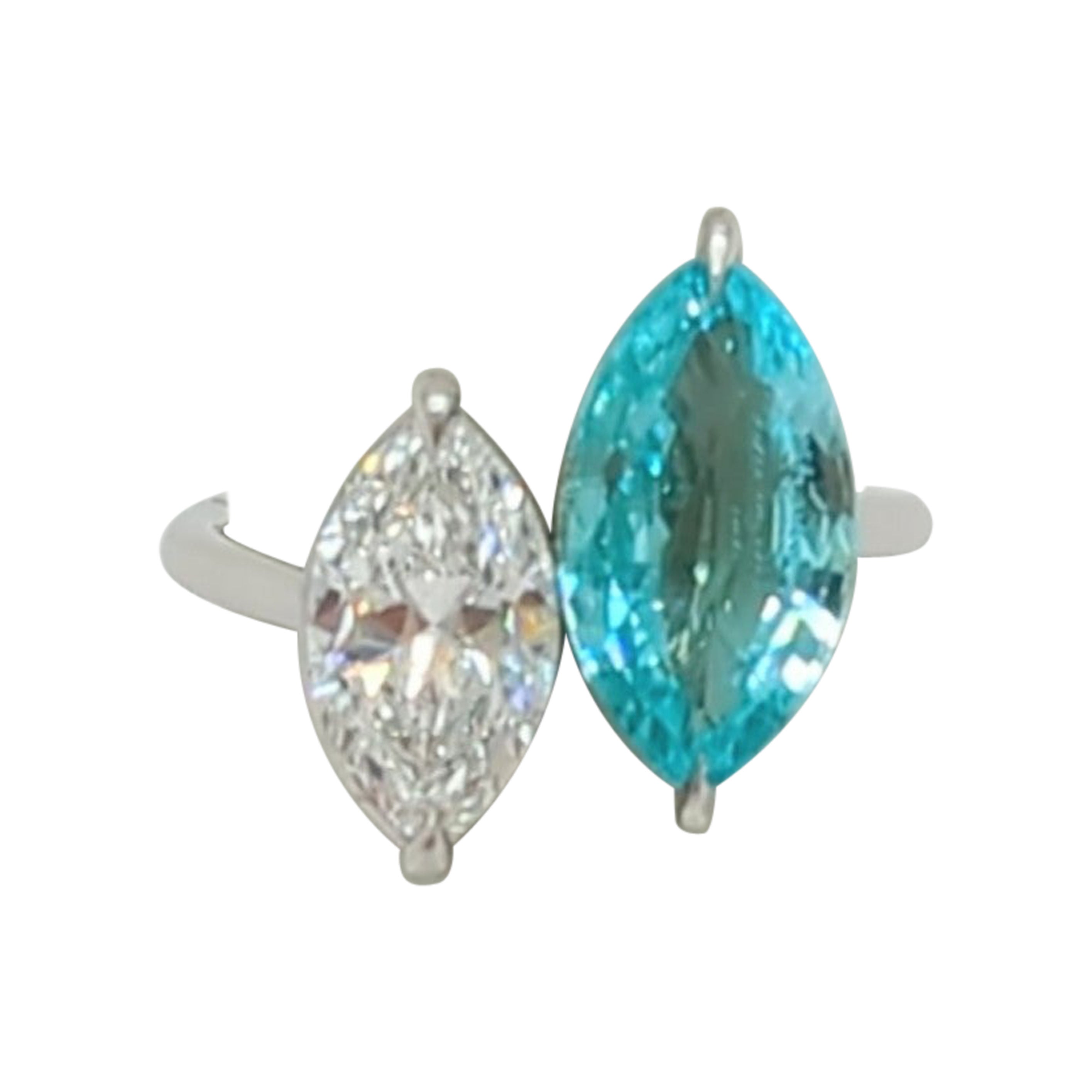 GIA-Ring aus Platin mit brasilianischem Paraiba-Turmalin und weißem Diamant Toi Et Moi