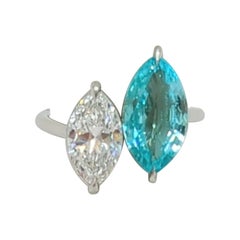 GIA-Ring aus Platin mit brasilianischem Paraiba-Turmalin und weißem Diamant Toi Et Moi