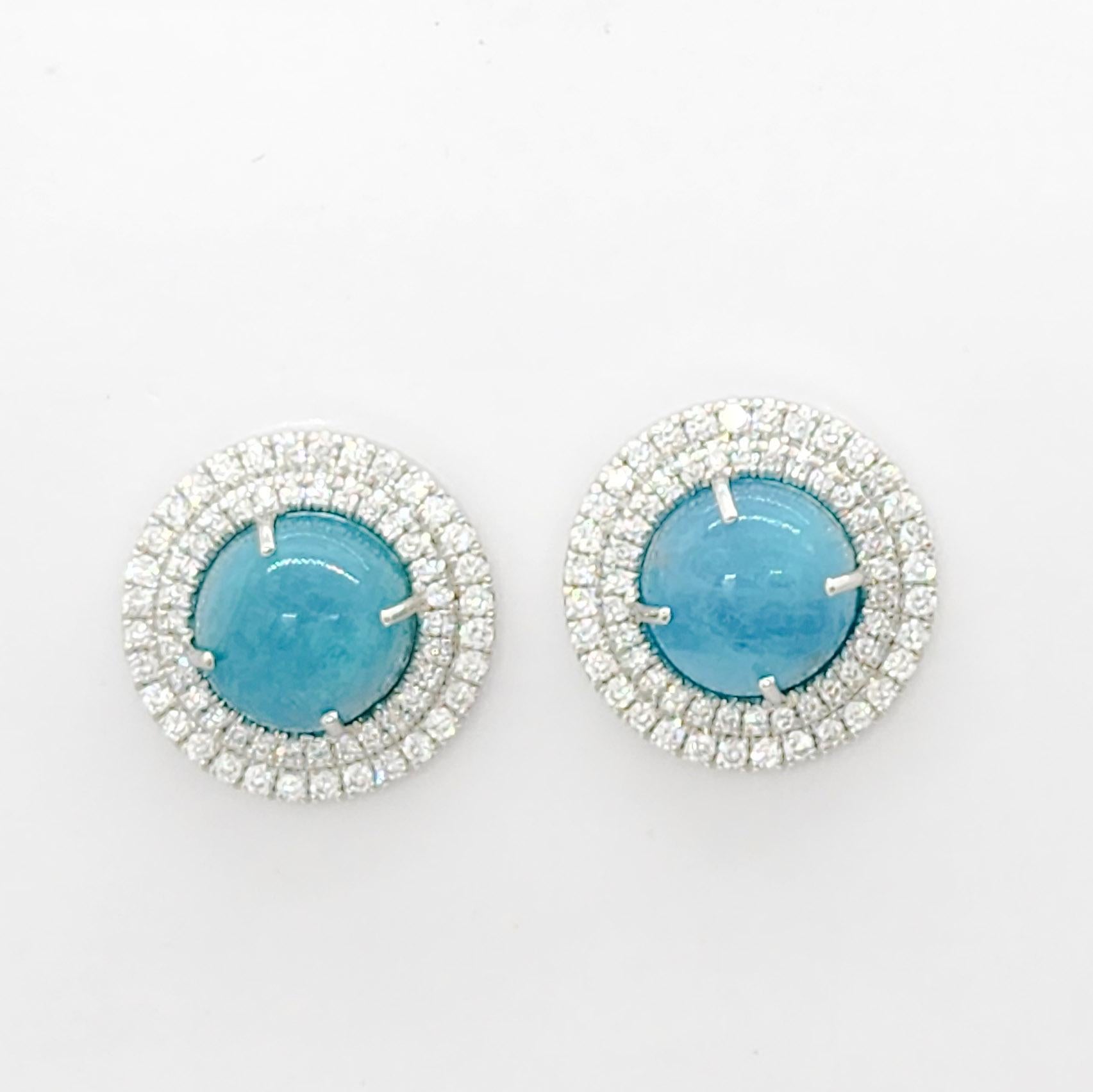 GIA Brazilianische Paraiba-Turmalin-Cabochon- und Diamant-Ohrstecker aus Platin 2