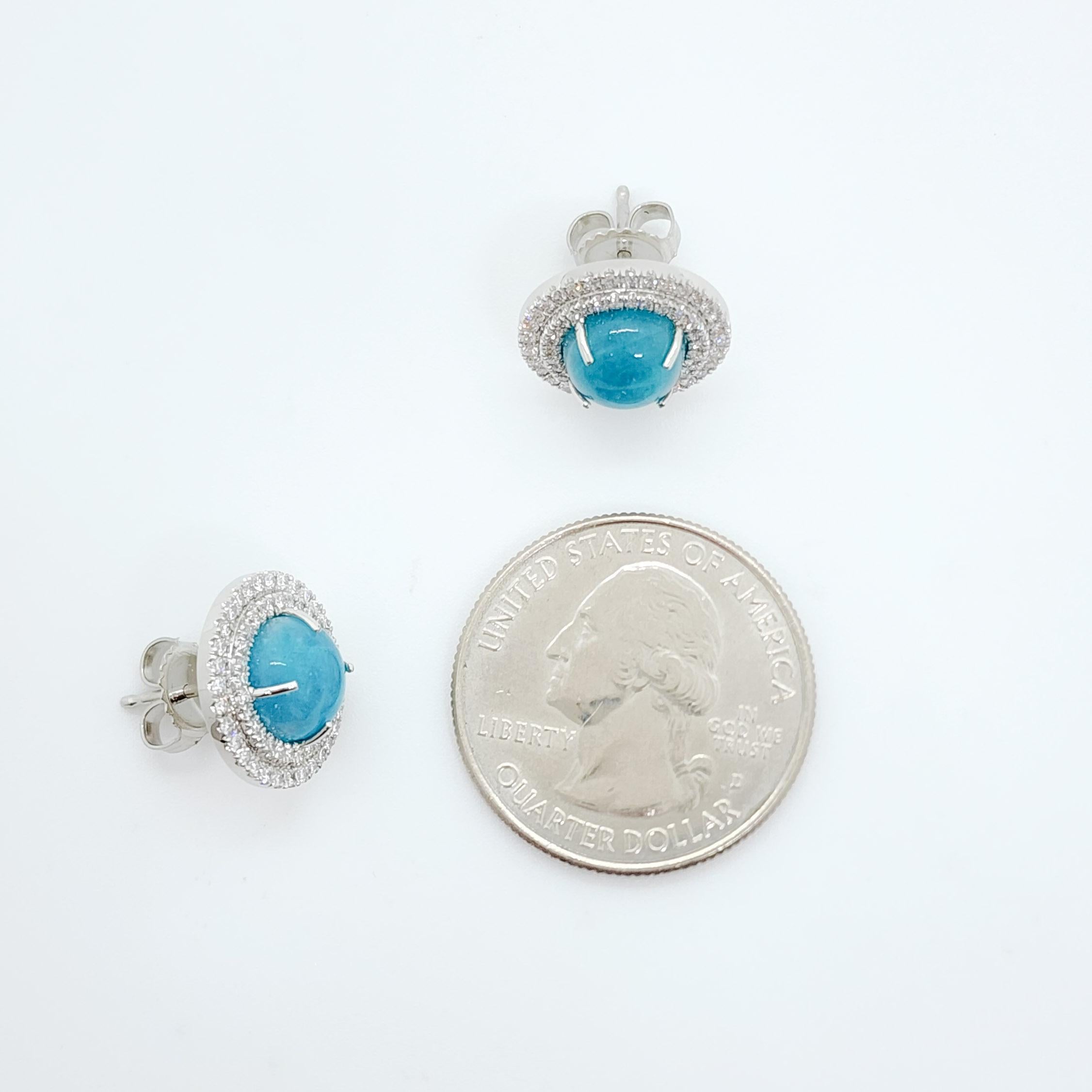 GIA Brazilianische Paraiba-Turmalin-Cabochon- und Diamant-Ohrstecker aus Platin 3
