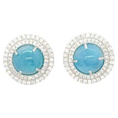 GIA Brazilian Paraiba Tourmaline Cabochon and Diamond Stud Earrings in Platinum