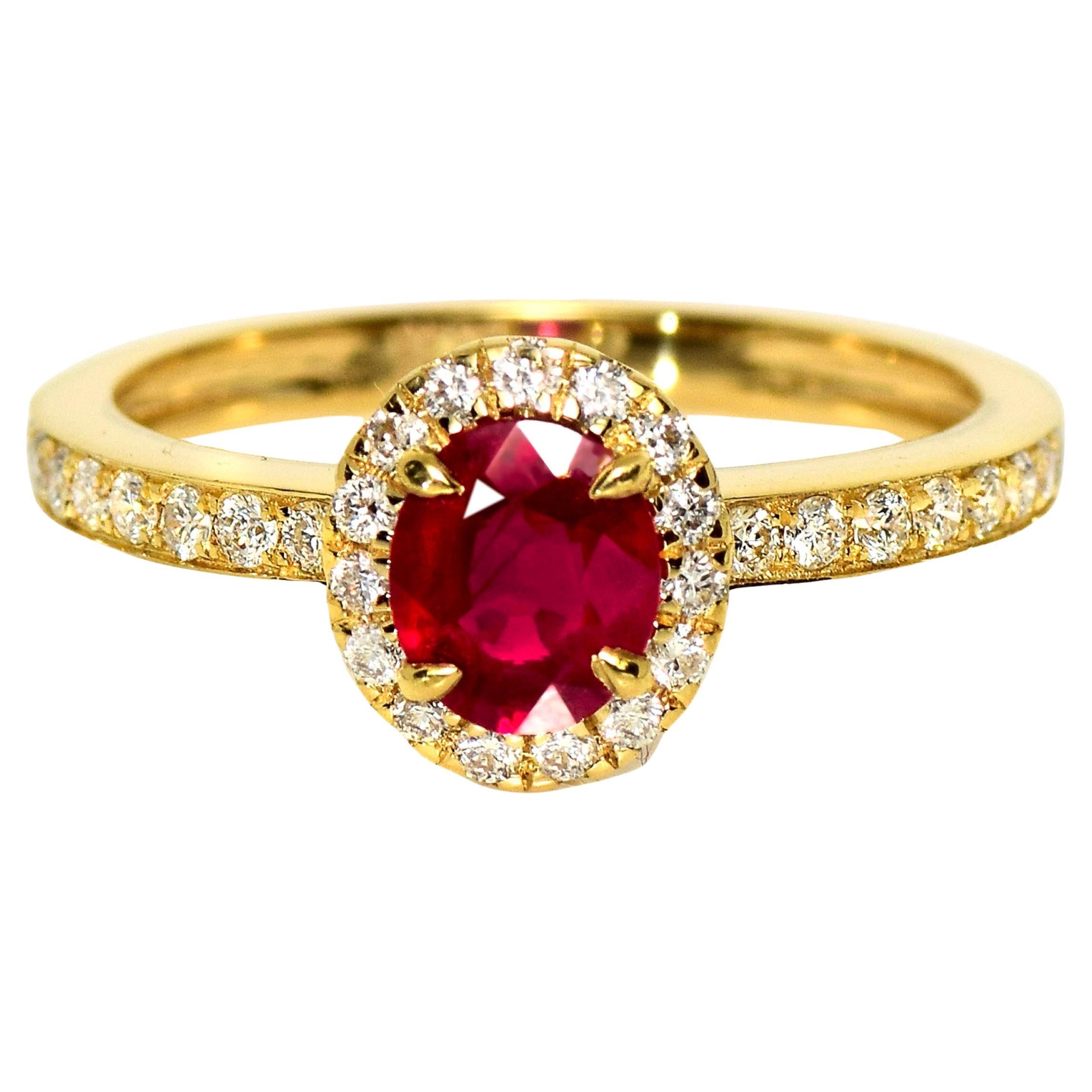 GIA Bague de fiançailles en or jaune 14K rubis sang de pigeon 0.70 ct