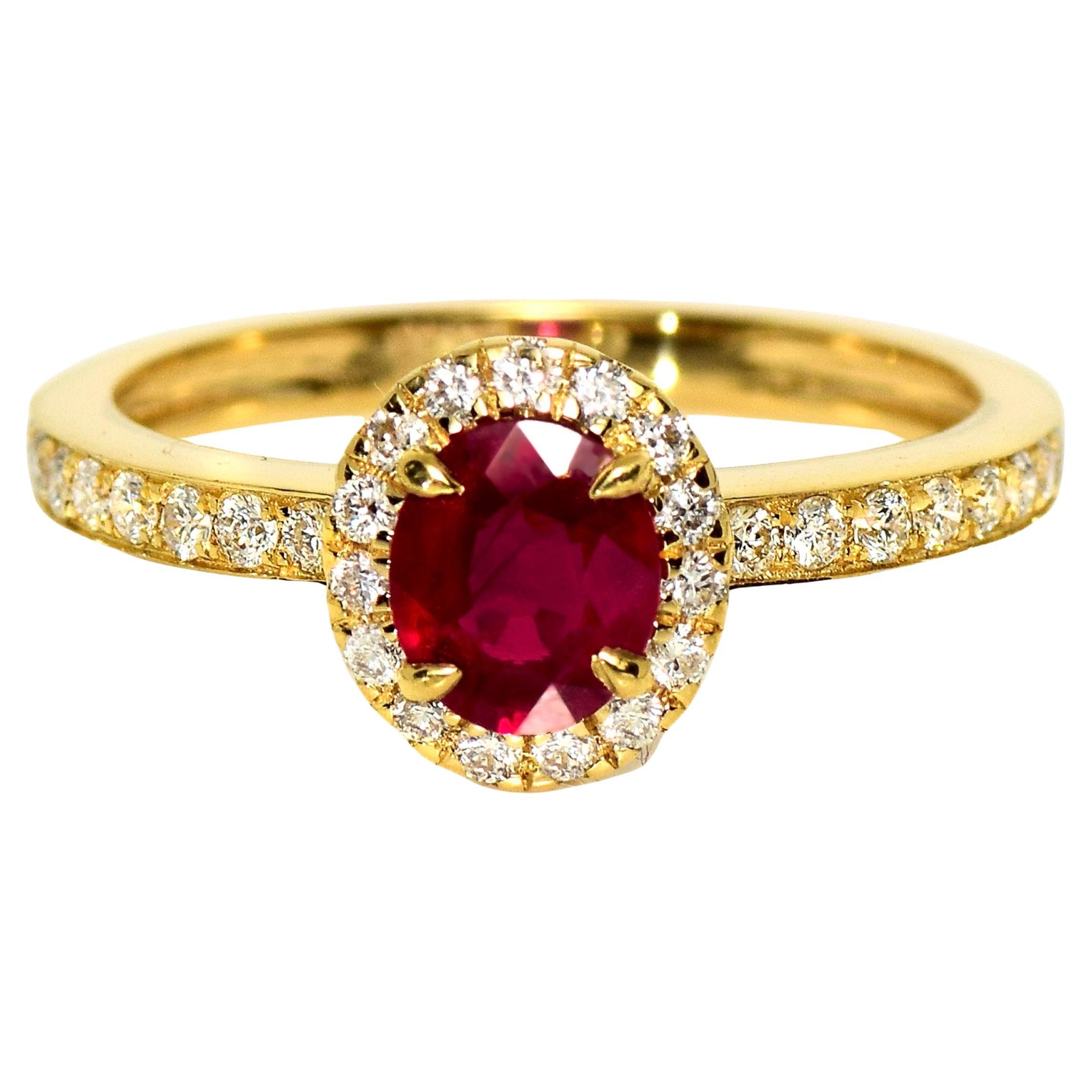 GIA Bague de fiançailles en or jaune 14K rubis sang de pigeon 0.90 ct