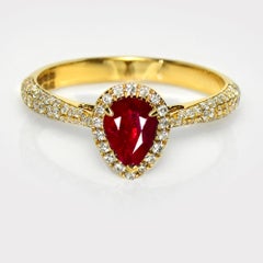 GIA Burma 0,99 Ct 18K Gelbgold Vivid Red (Taubenblut) Ruby Verlobungsring
