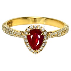 GIA Burma 0,99 Ct 18K Gelbgold Vivid Red (Taubenblut) Ruby Verlobungsring
