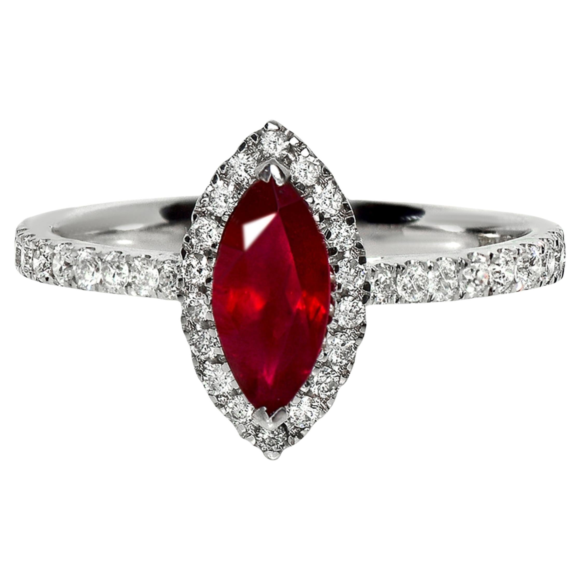 GIA Bague de fiançailles en or blanc 18 carats rubis sang de pigeon 1,01 ct