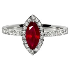 GIA Bague de fiançailles en or blanc 18 carats rubis sang de pigeon 1,01 ct