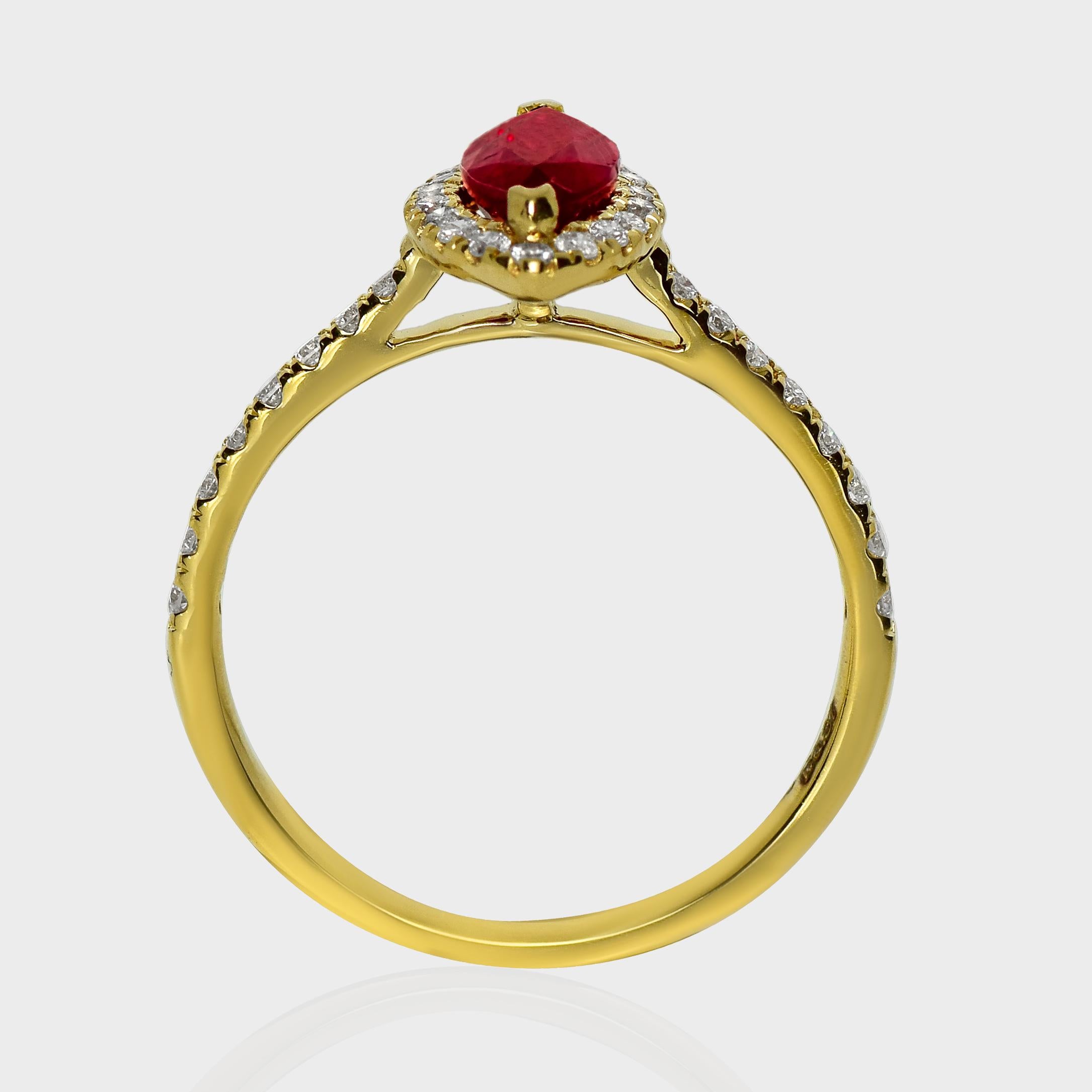GIA Bague de fiançailles en or jaune 18 carats rubis sang de pigeon 1,11 ct Neuf - En vente à Kaohsiung City, TW