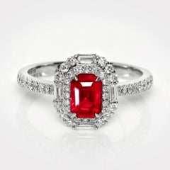 GIA Birmania Anillo de compromiso de rubí rojo vivo ( sangre de paloma ) de 1,19 quilates de oro blanco de 18 quilates