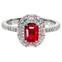 GIA Birmania Anillo de compromiso de rubí rojo vivo ( sangre de paloma ) de 1,19 quilates de oro blanco de 18 quilates