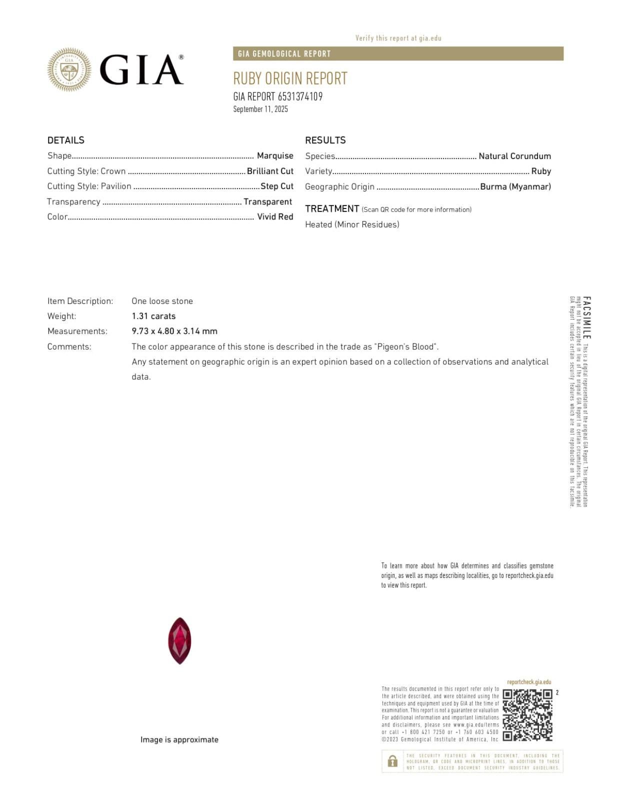 Contemporaneo GIA Birmania 1,31 carati in oro bianco 18 carati Anello di fidanzamento con rubini di sangue di piccione in vendita