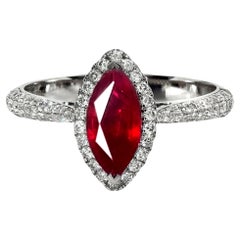 GIA Bague de fiançailles en or blanc 18 carats rubis sang de pigeon 1.31 Ct