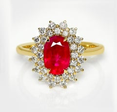 GIA Burma 1,60 Ct 18K Gelbgold Vivid Red (Taubenblut) Ruby Verlobungsring