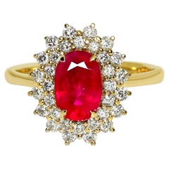 GIA Burma 1,60 Ct 18K Gelbgold Vivid Red (Taubenblut) Ruby Verlobungsring