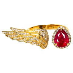 GIA Burma 1,62 Ct 18K Gelbgold Vivid Red (Taubenblut) Ruby Verlobungsring
