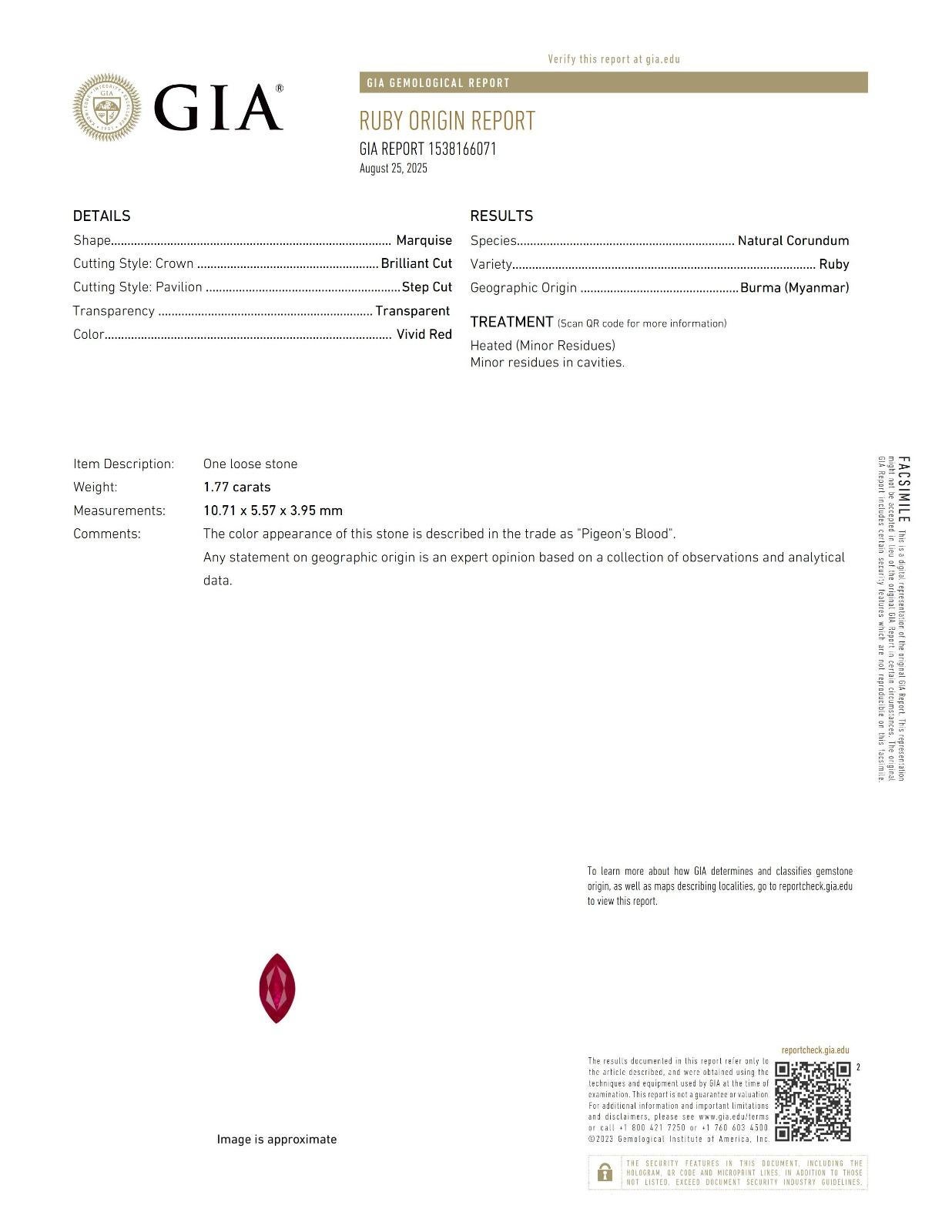 Contemporain GIA Bague de fiançailles rubis sang de pigeon 1,77 ct or rose 18K en vente