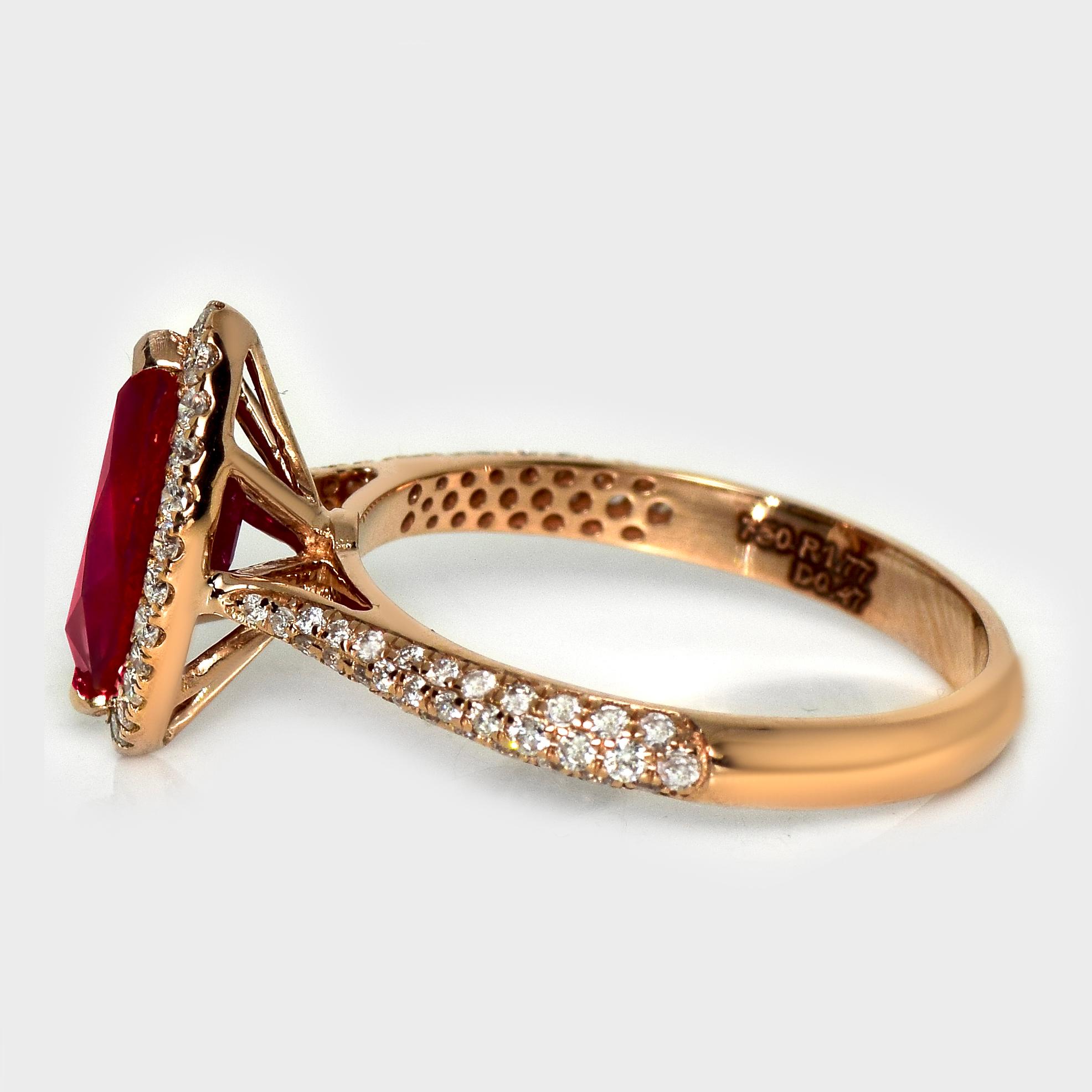 GIA Bague de fiançailles rubis sang de pigeon 1,77 ct or rose 18K Neuf - En vente à Kaohsiung City, TW