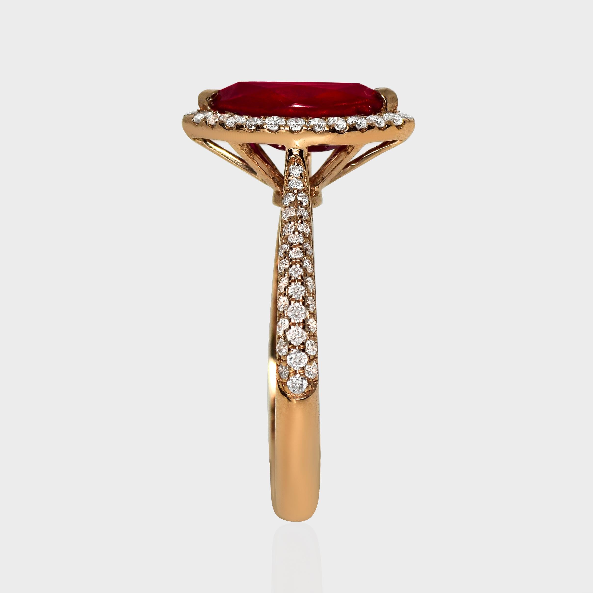 GIA Bague de fiançailles rubis sang de pigeon 1,77 ct or rose 18K en vente 1