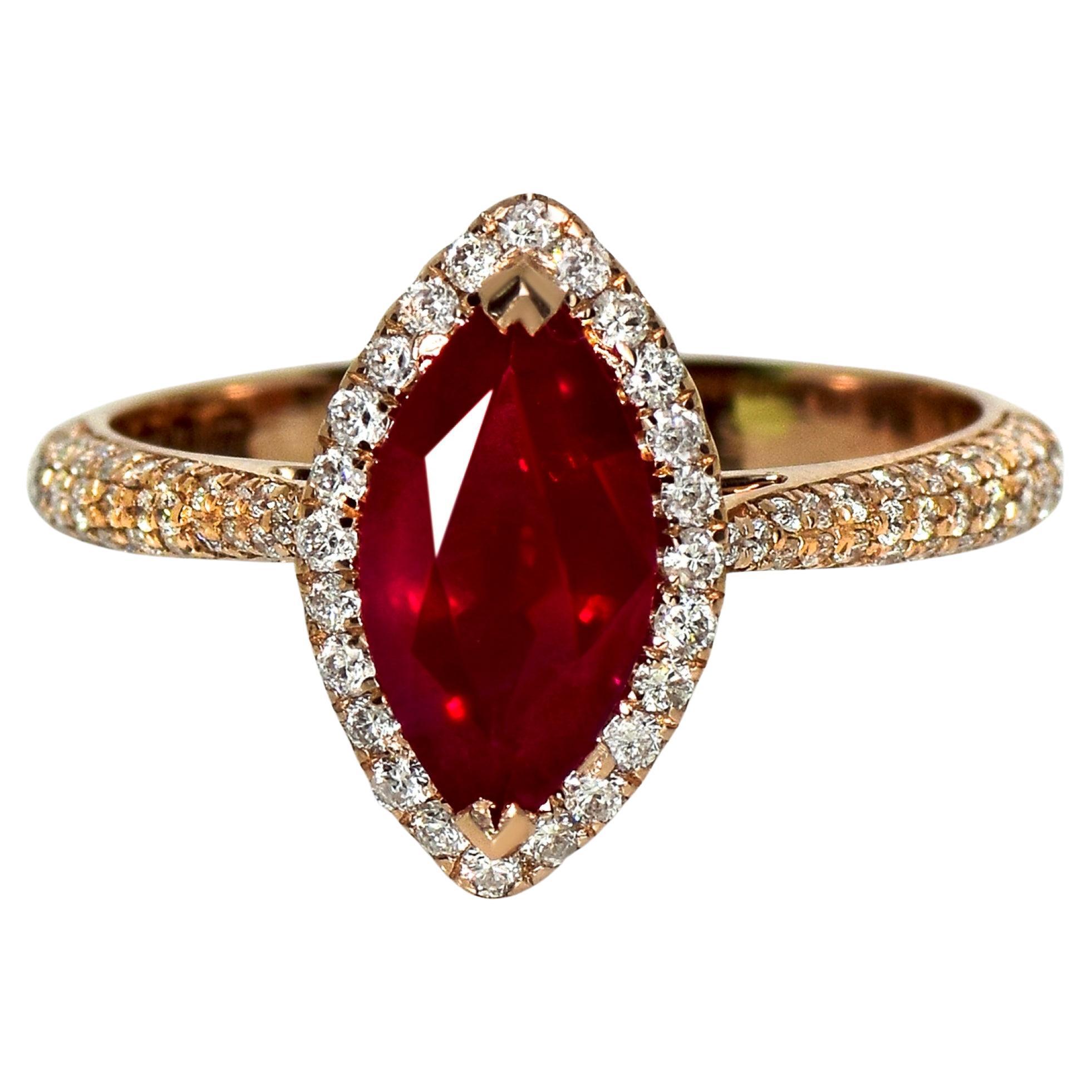 GIA Bague de fiançailles rubis sang de pigeon 1,77 ct or rose 18K