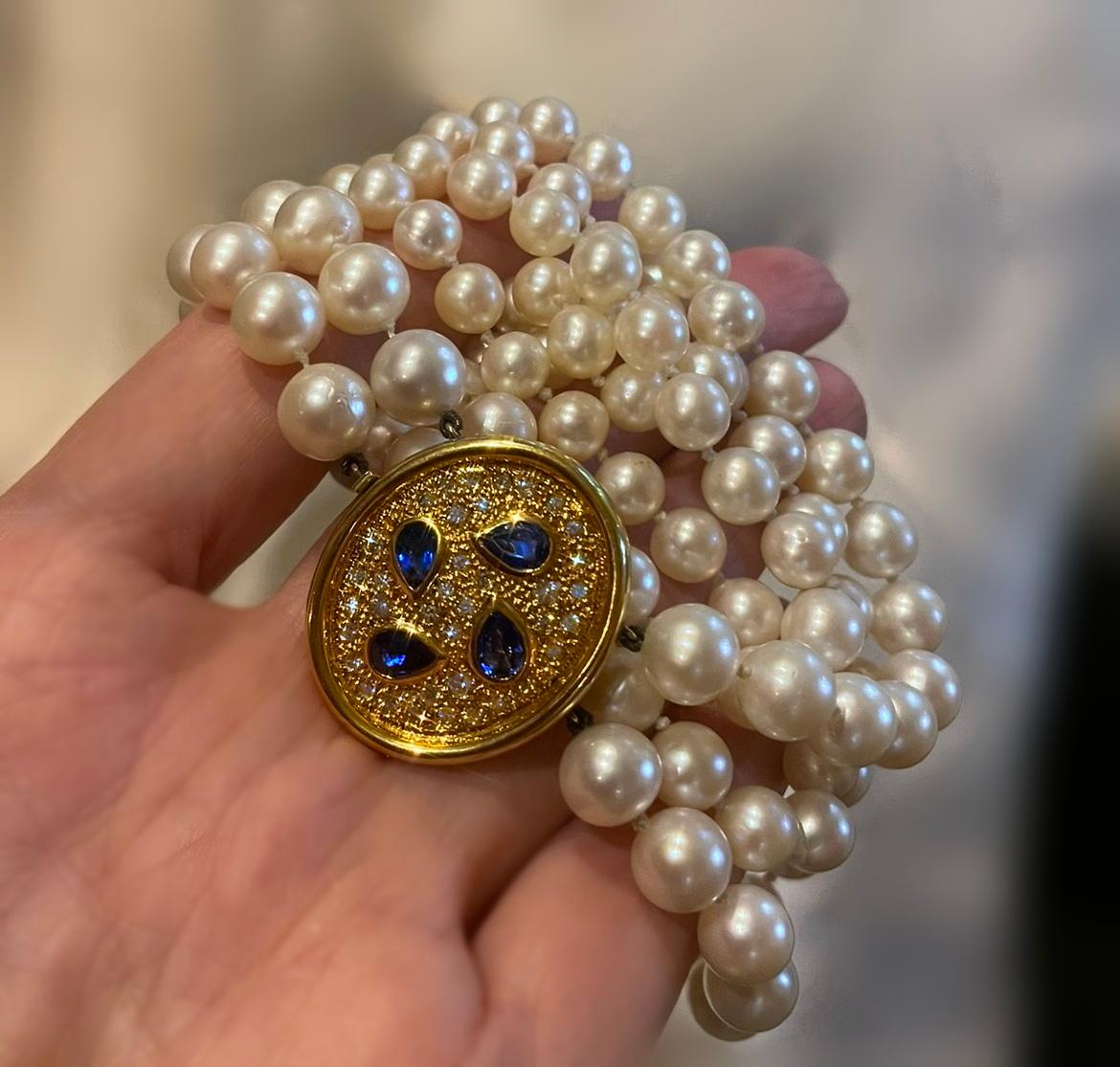 GIA Burma 18K Saphir No Heat Diamant Perle Halskette Anhänger Vintage Cert Rare im Angebot 5