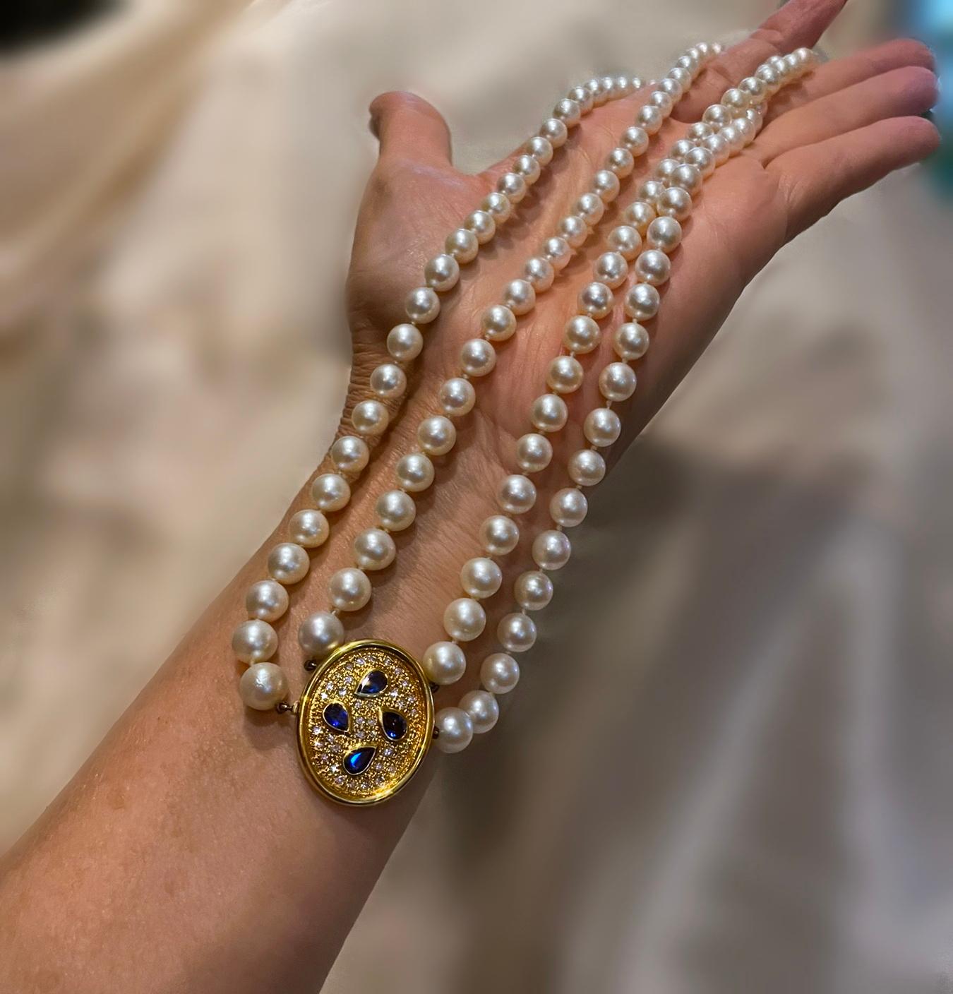 GIA Burma 18K Saphir No Heat Diamant Perle Halskette Anhänger Vintage Cert Rare (Tropfenschliff) im Angebot