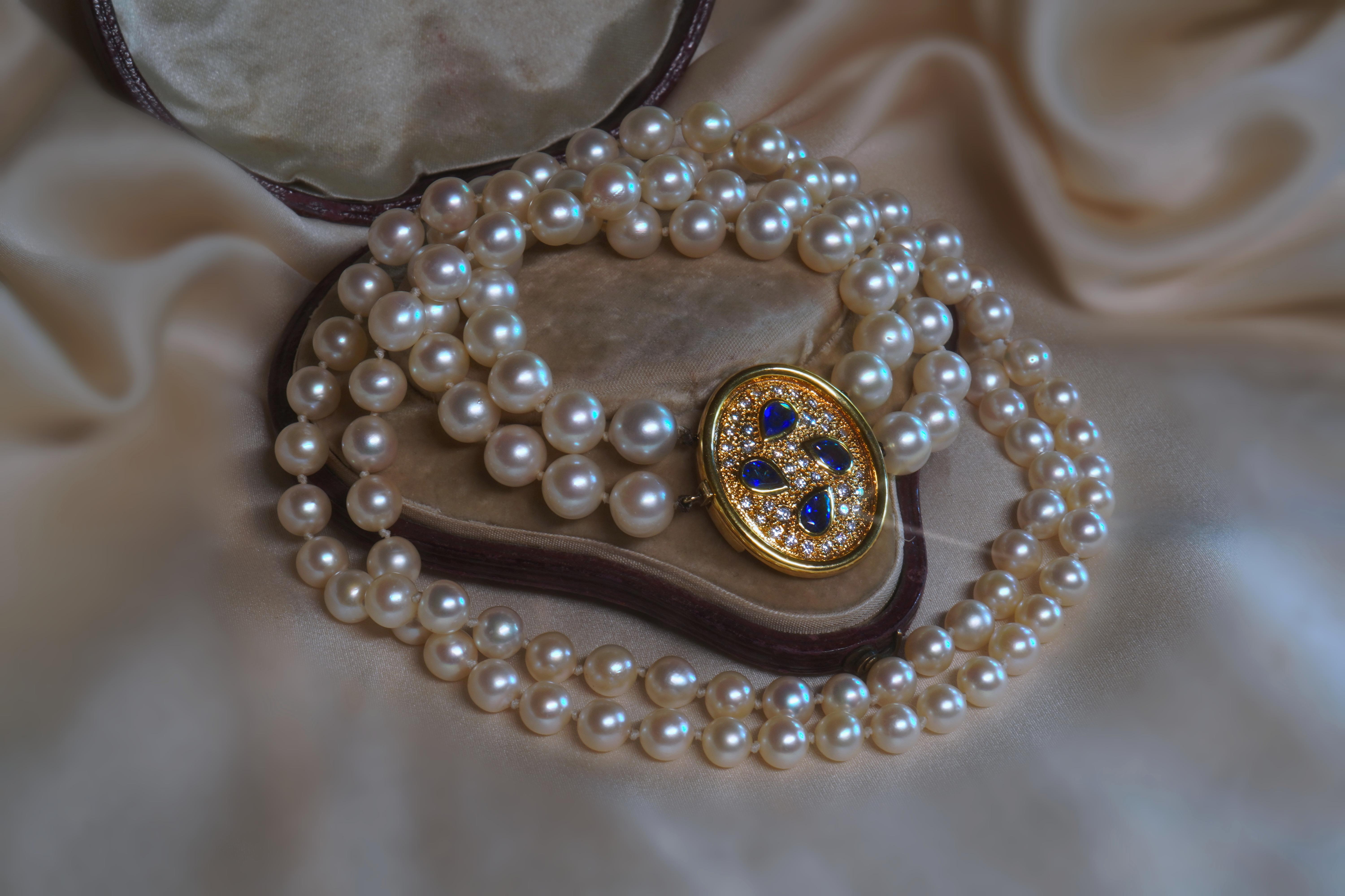 GIA Burma 18K Saphir No Heat Diamant Perle Halskette Anhänger Vintage Cert Rare im Zustand „Gut“ im Angebot in Sylvania, GA