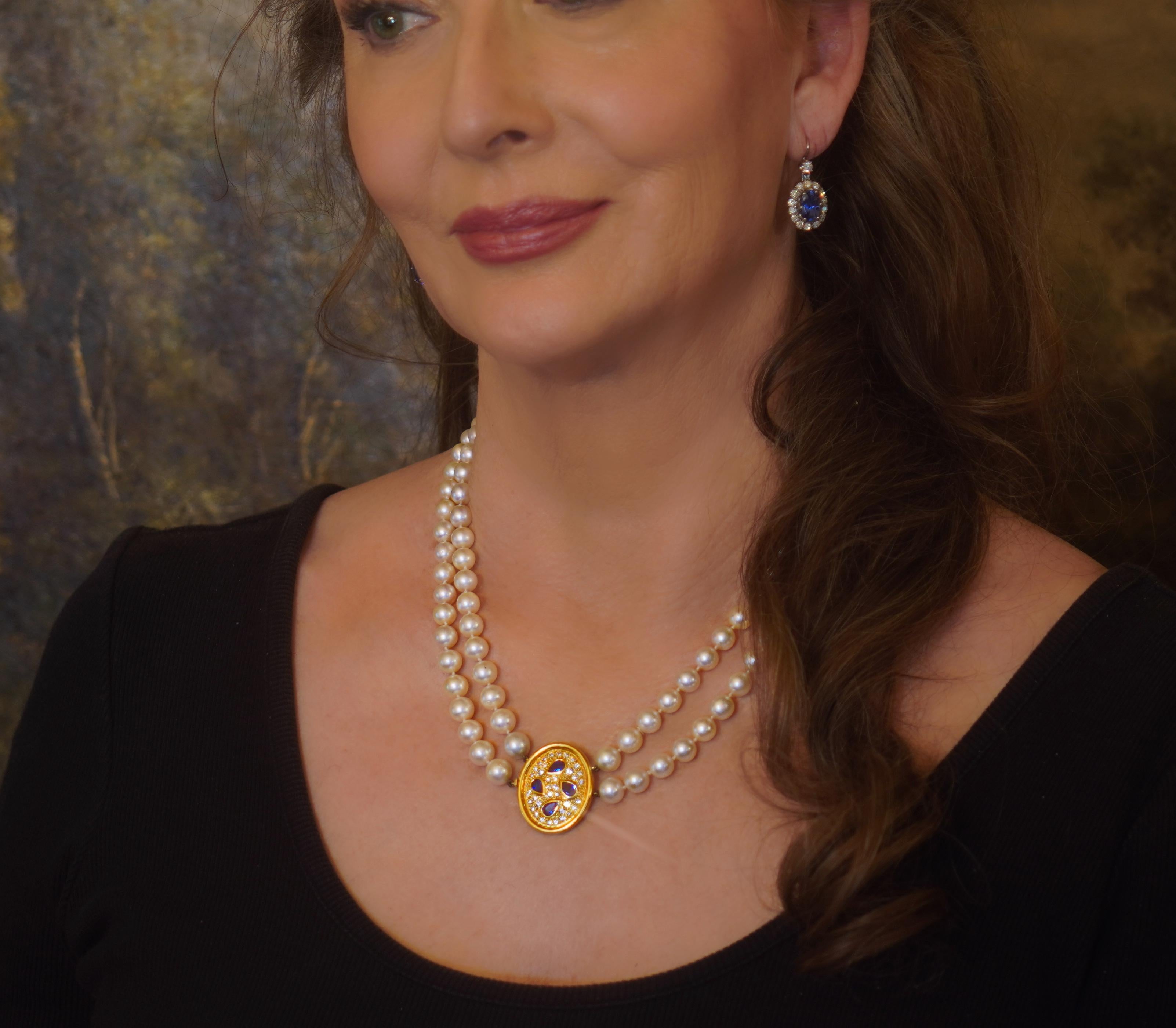 GIA Burma 18K Saphir No Heat Diamant Perle Halskette Anhänger Vintage Cert Rare Damen im Angebot