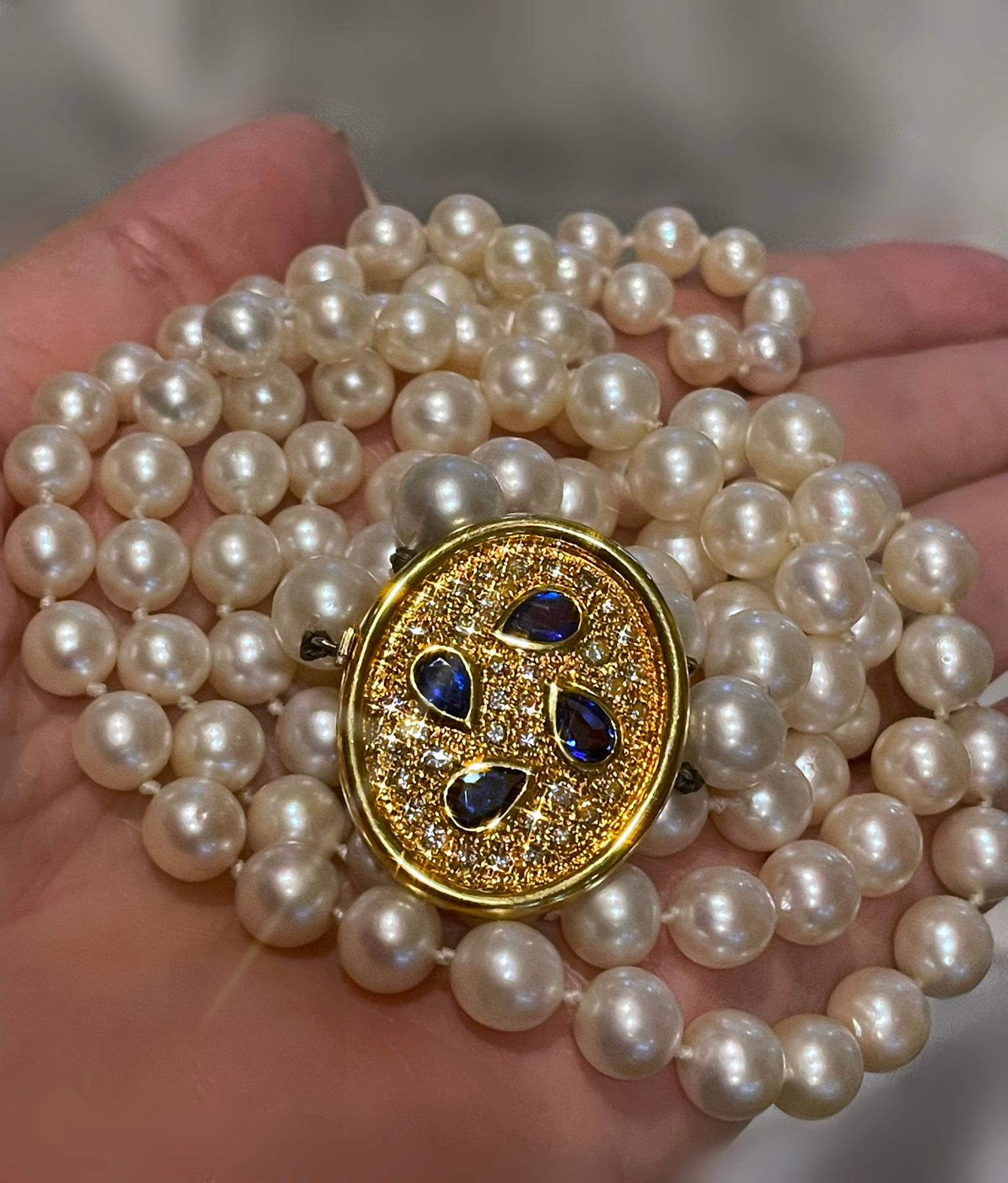 GIA Burma 18K Saphir No Heat Diamant Perle Halskette Anhänger Vintage Cert Rare im Angebot 1