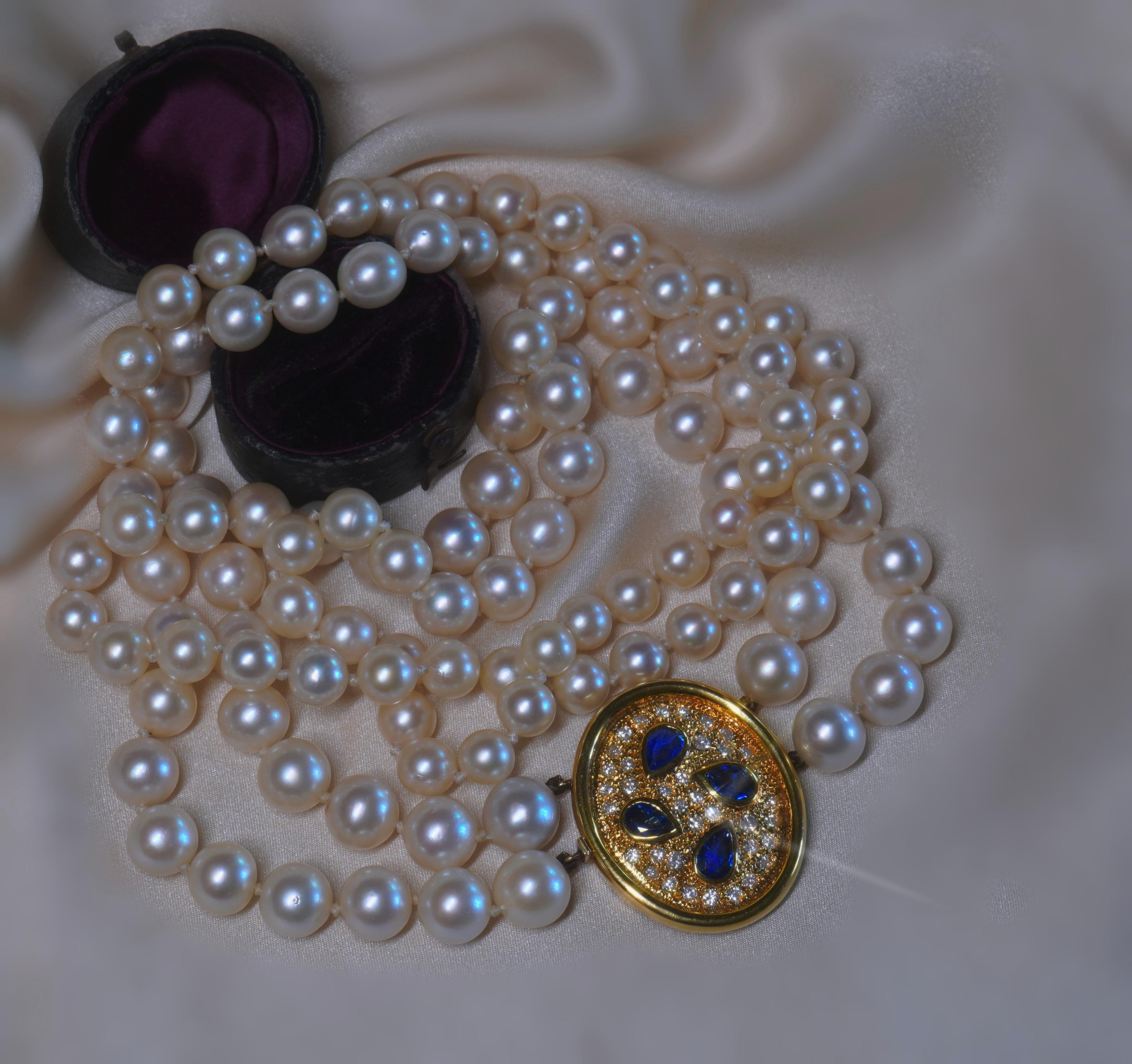 GIA Burma 18K Saphir No Heat Diamant Perle Halskette Anhänger Vintage Cert Rare im Angebot 2