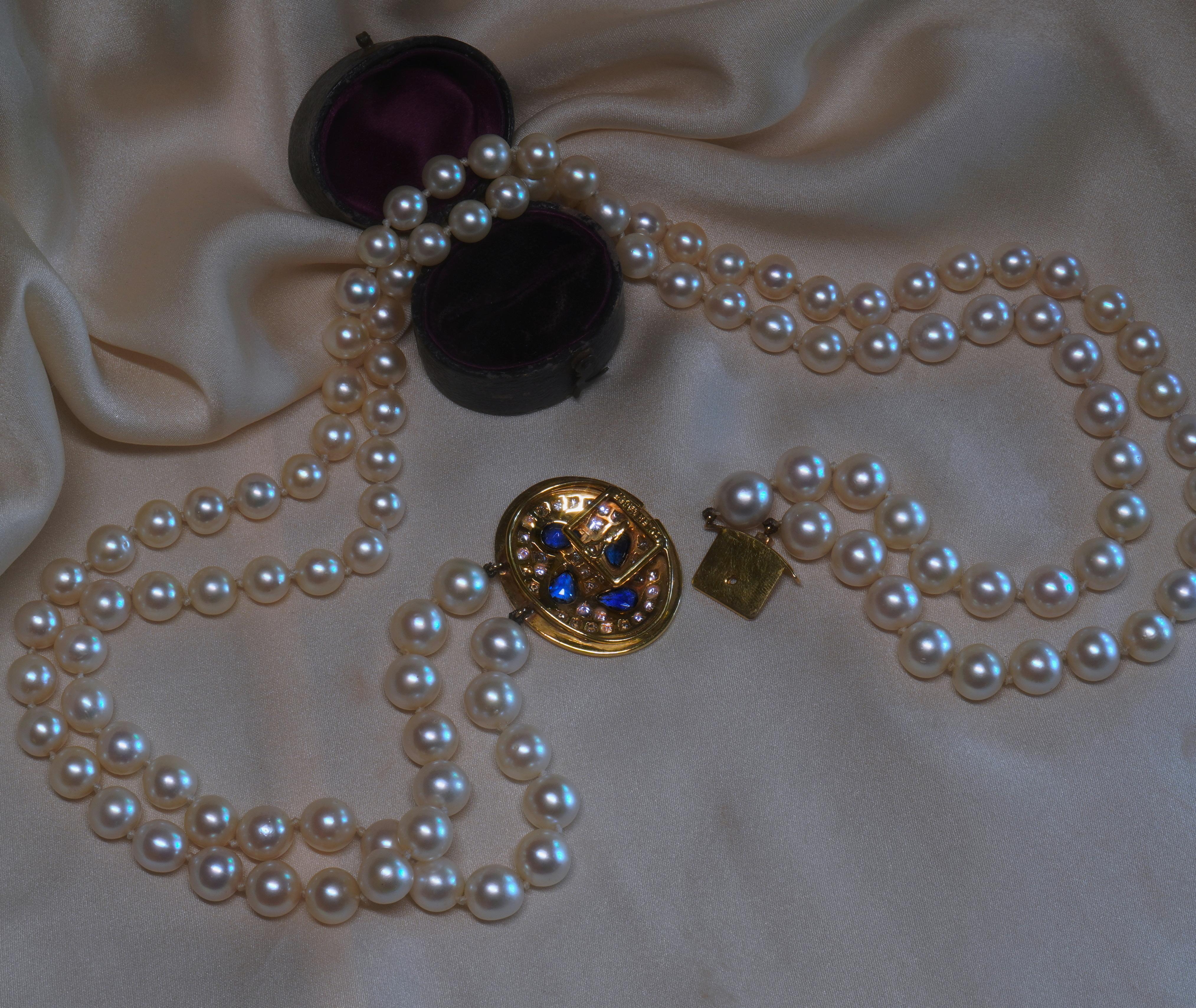 GIA Burma 18K Saphir No Heat Diamant Perle Halskette Anhänger Vintage Cert Rare im Angebot 3